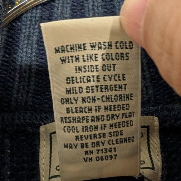 LL Bean Ribbed Sweater Mens Size Large Blue Cotton Knit Full Zip Mock Neck - Picture 4 of 8